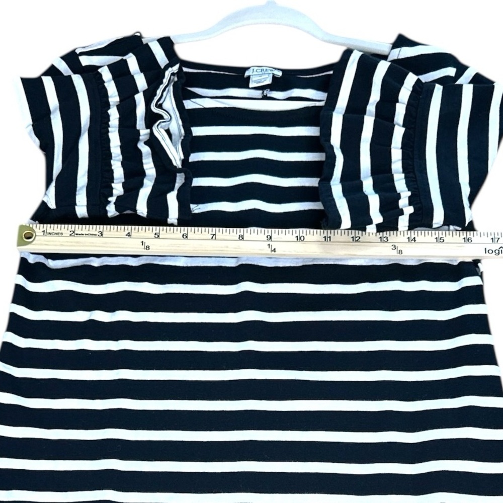 J. CREW Black and White Striped Ruffled Bell‎ Sleeve Shift Dress Womens Size M - Picture 5 of 10